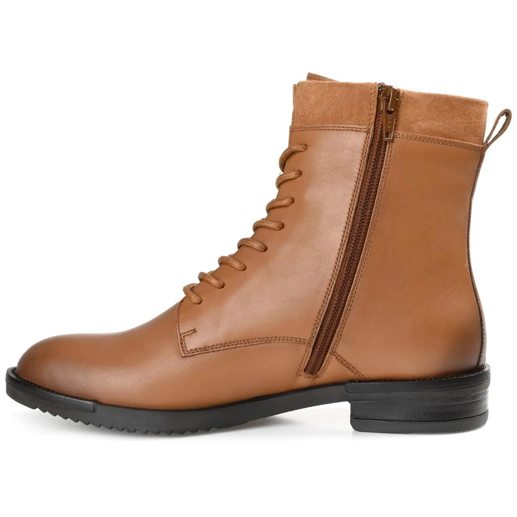 JOURNEE Womens Genuine Leather Natara Round Toe Stacked Combat Booties 2
