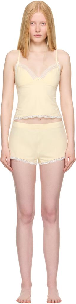 SKIMS Yellow Cotton Jersey Lace Cami & Short Set