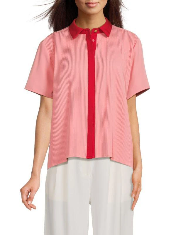AREA Trini Short Sleeve Accordian-Pleat Shirt
