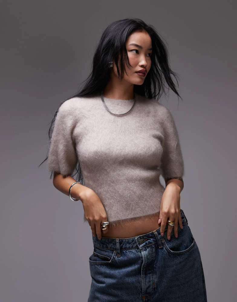 & Other Stories & Other Stories mohair blend short sleeve knitted sweater in mole melange 4