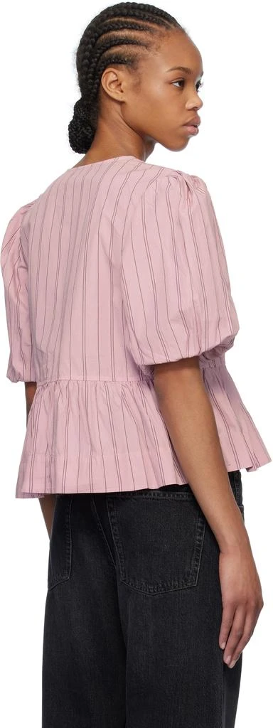 Ganni Pink Cotton Poplin Peplum Tie Blouse 3