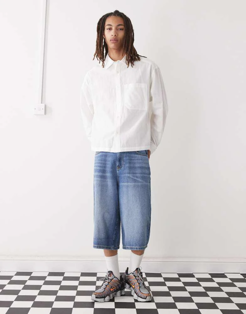 COLLUSION COLLUSION boxy linen look short sleeve shirt in white 2