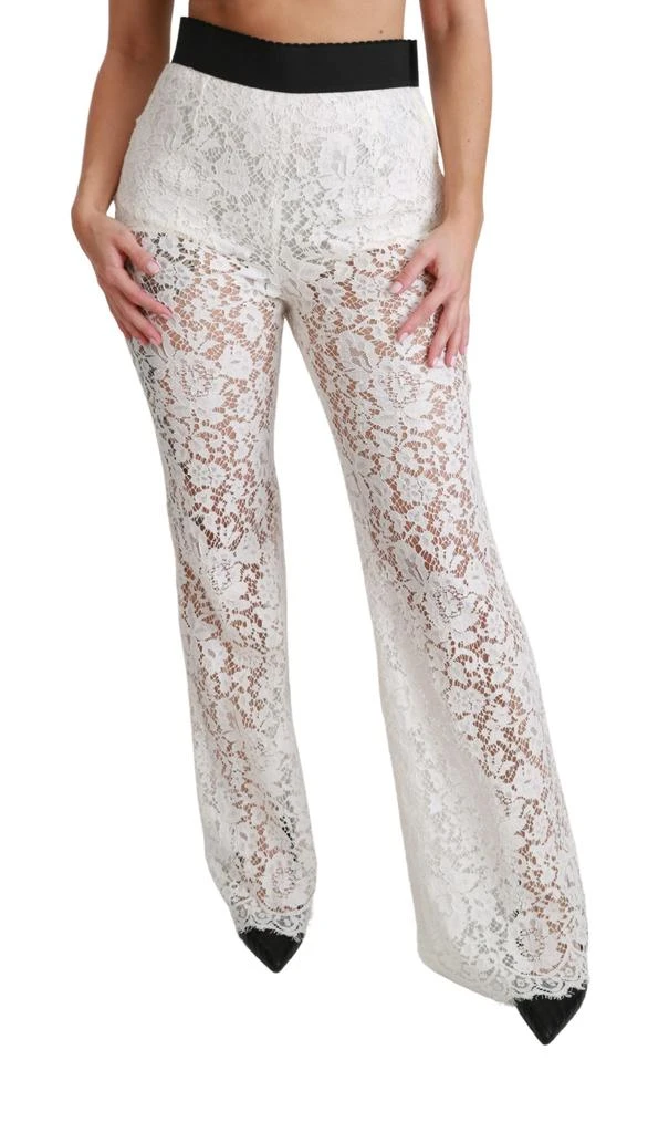 Dolce & Gabbana Elegant White Lace High Waist Pants 2