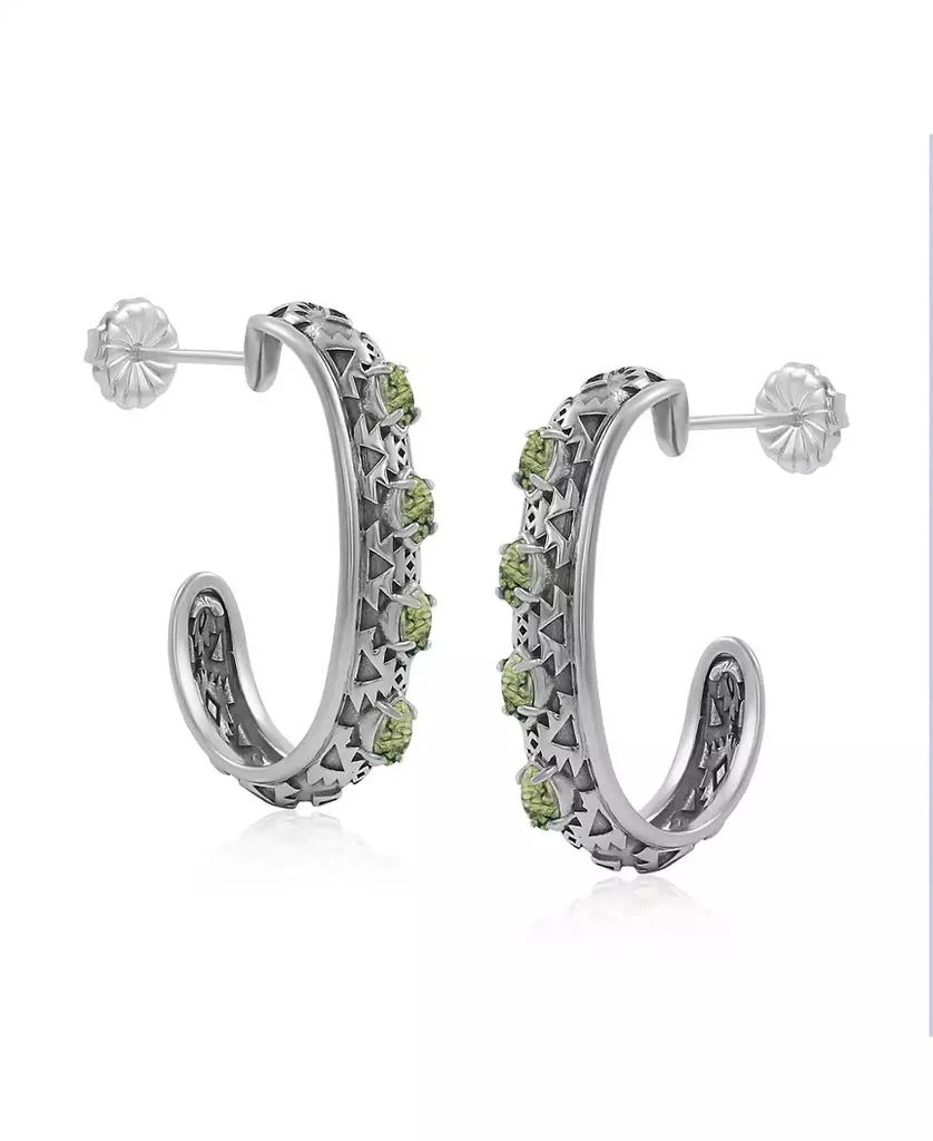 American West Jewelry Sterling Silver Green Serpentine Patterned J-Hoop 1 Inch Earrings 3