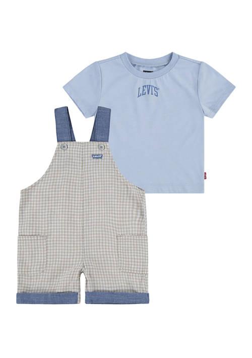 Levi's S Baby Boys Gingham Printed Shortall And Graphic T Shirt Set