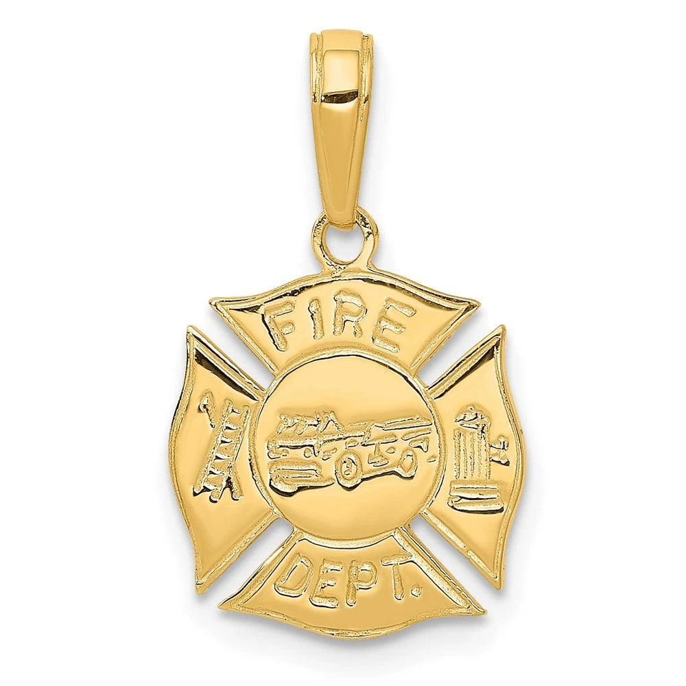 Diamond2Deal 10k Yellow Gold Fire Dept Shield Pendant