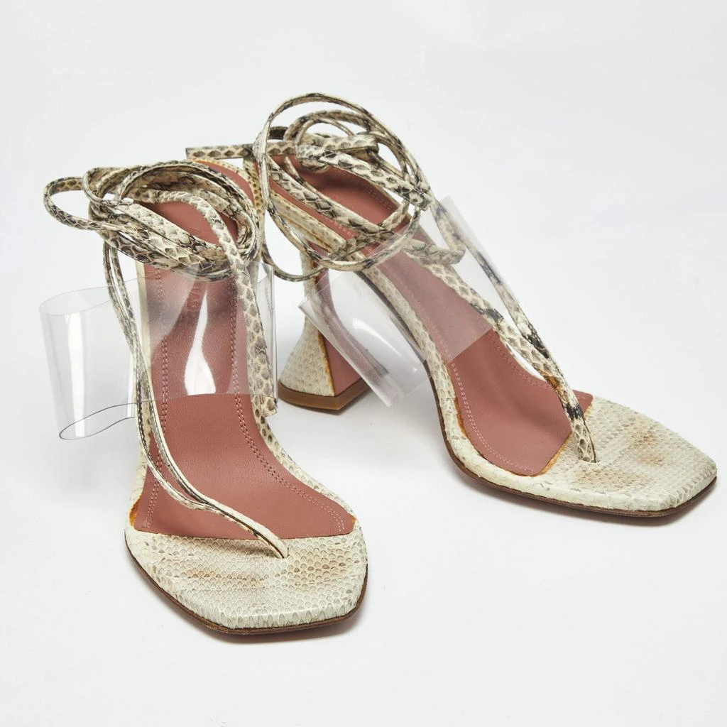 Amina Muaddi Amina Muaddi Cream/Beige Water Snakes and PVC Zula Sandals Size 38.5 4