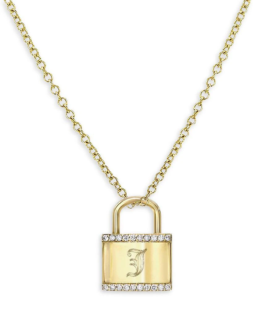 Zoe Lev 14K Gold Diamond Engraved Initial Lock Pendant Necklace, 16"-18" 1