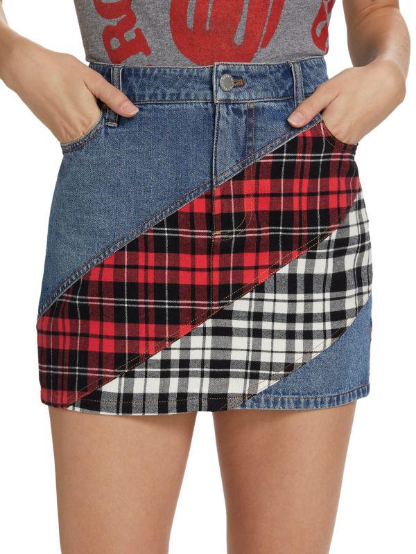 Alice + Olivia Lisanne Patchwork Denim Miniskirt