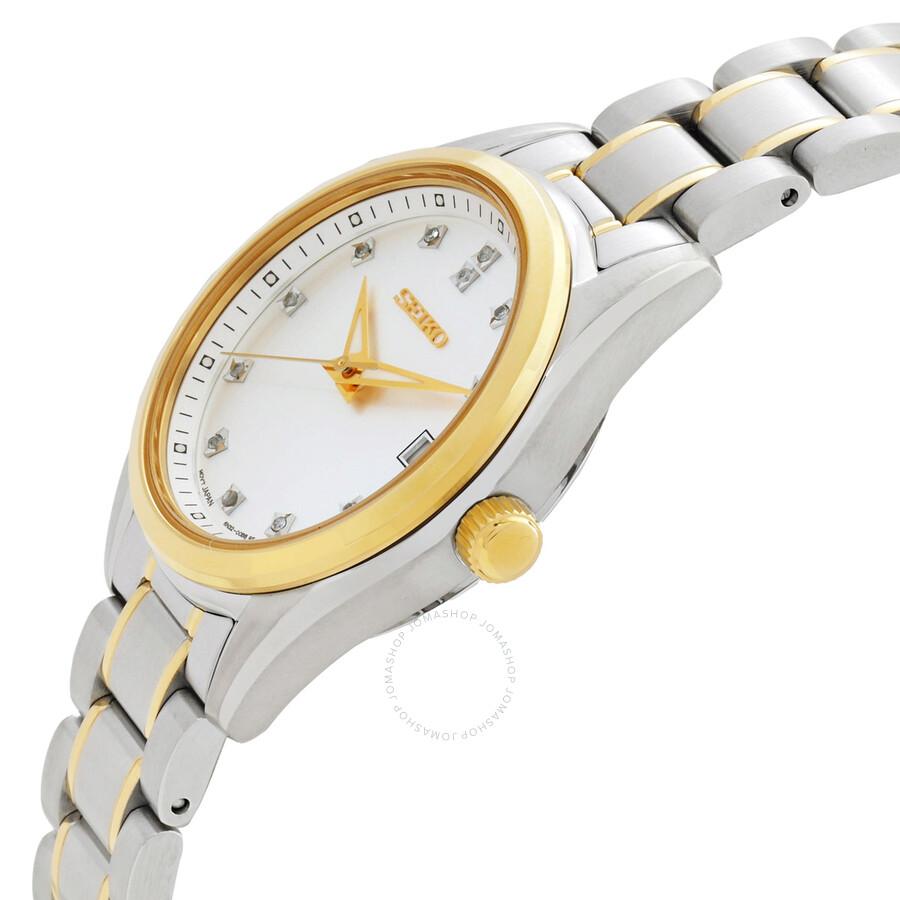 Seiko Diamonds Quartz Silver Dial Two-Tone Ladies Watch SUR582P1