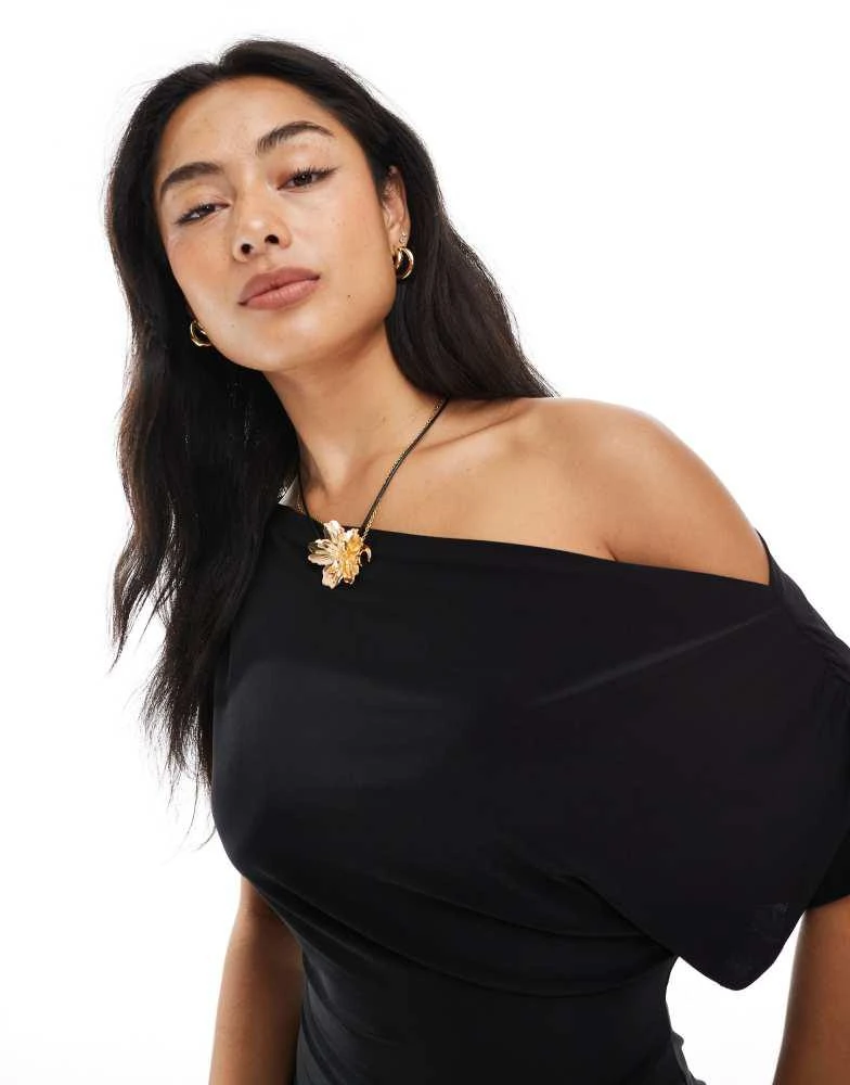 Miss Selfridge Miss Selfridge off the shoulder playsuit in black 3