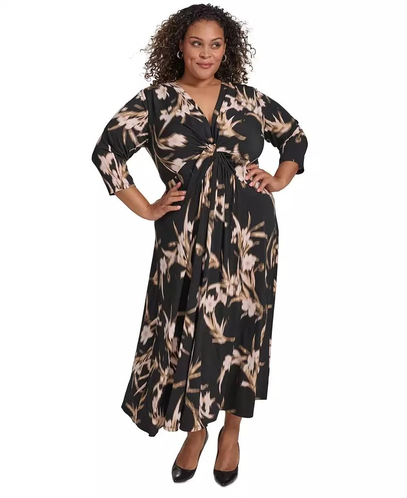 Calvin Klein Plus Size Printed Twist-Front 3/4-Sleeve Maxi Dress 1