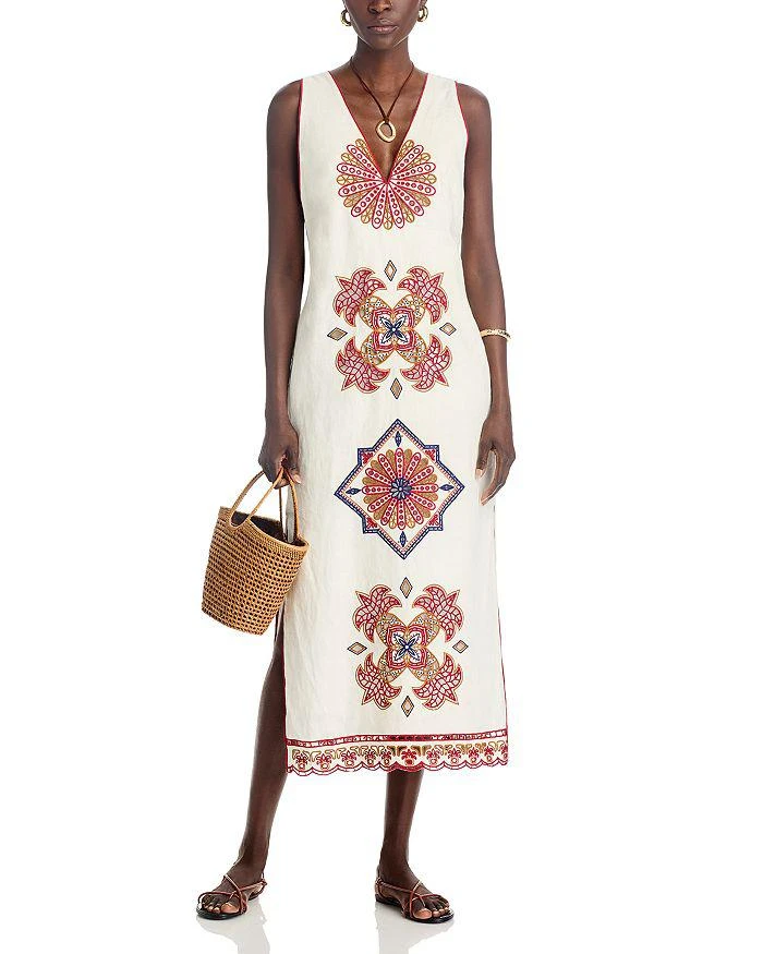 Farm Rio Marys Tiles Off White Richilieu Sleeveless Midi Dress 3
