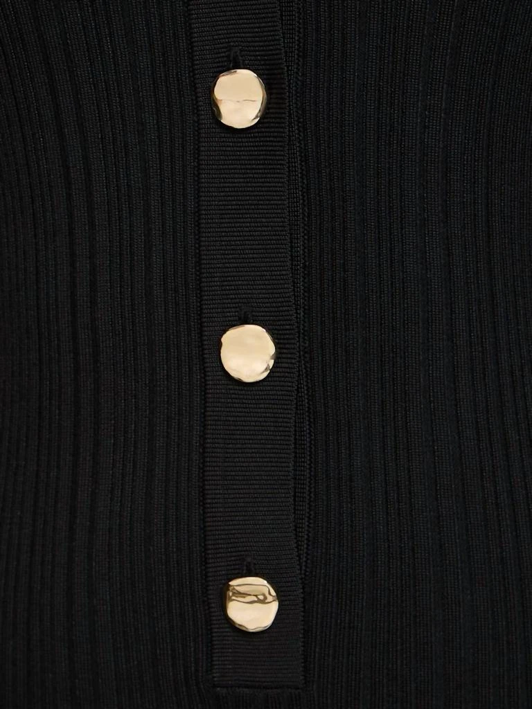 Self Portrait Fluted Rib Knit Midi Dress In Black 4