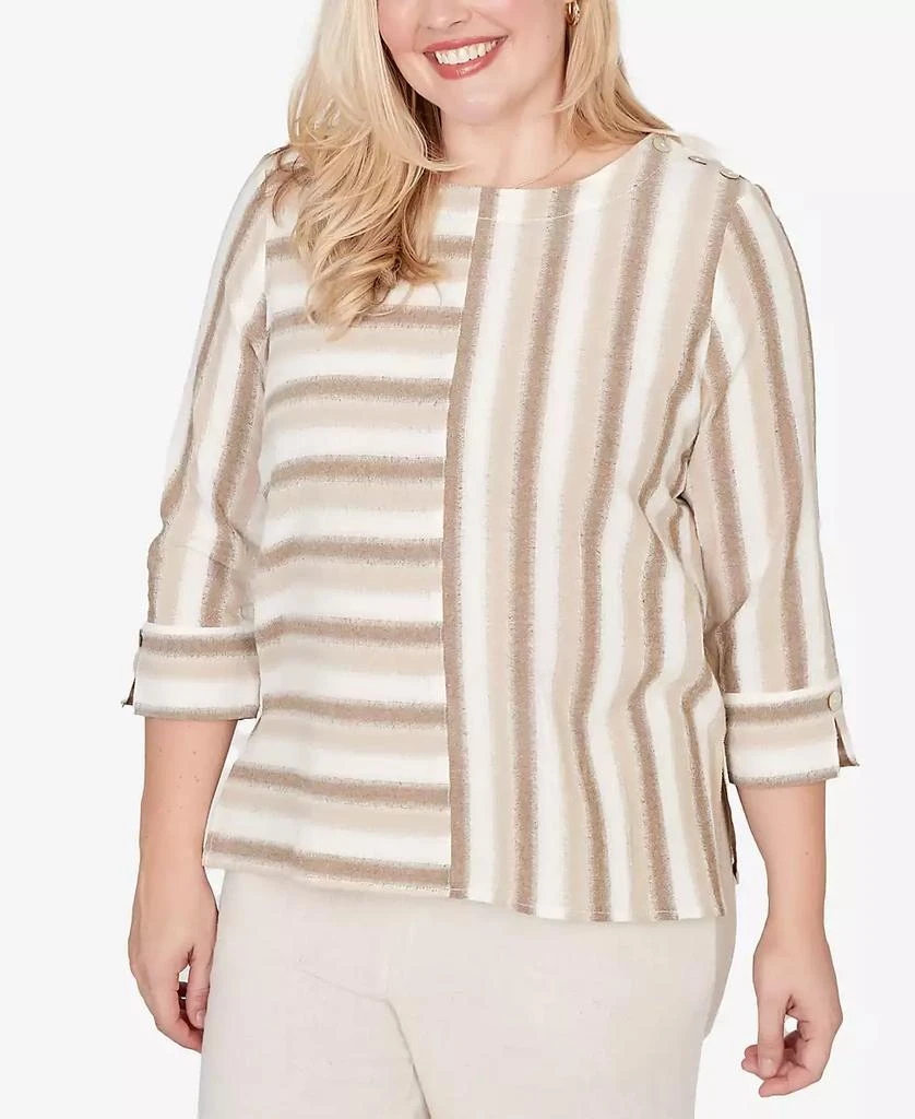 Alfred Dunner Petite Natural Wonder Spliced Stripe Three Quarter Sleeve Top 2
