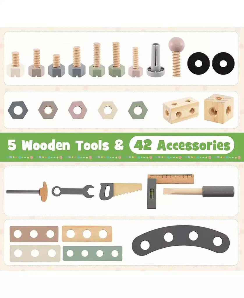 Mecale 2-in-1 Kids Rolling Cart with Play Tools Set for Construction 
Role Play 8