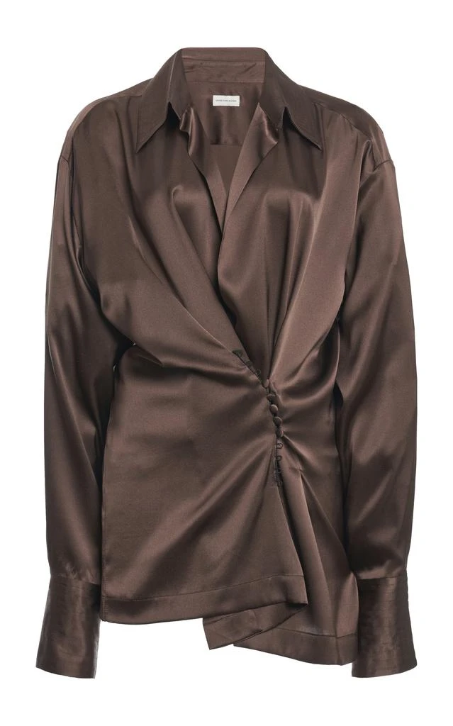 Dries Van Noten Dries Van Noten Clickys Draped Stretch-Silk Shirt - Moda Operandi 1