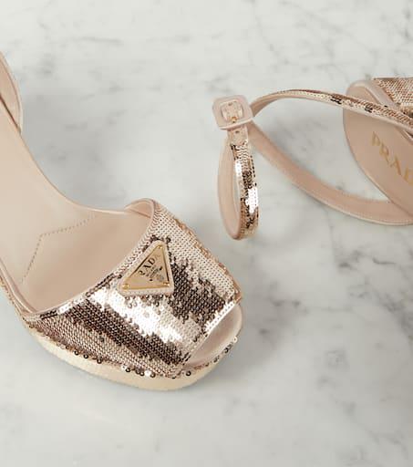 PRADA レディース スパンコール サテン ミュール ほぼフラット靴”なら裏切らない！】プラダの春色ミュールで高揚感を