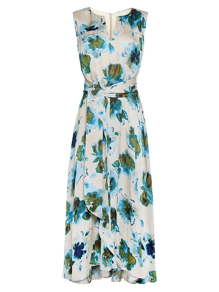 Santorelli Printed Split Neck Hi-Lo Midi-Dress 1
