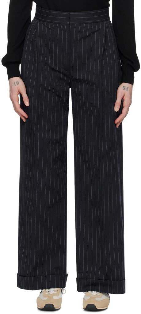 Maison Kitsune Navy Double Pleats Trousers 1