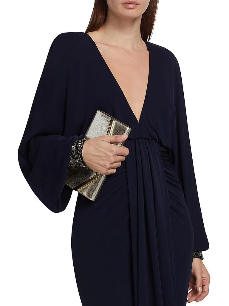 Badgley Mischka V-Neck Draped Beaded Gown 6