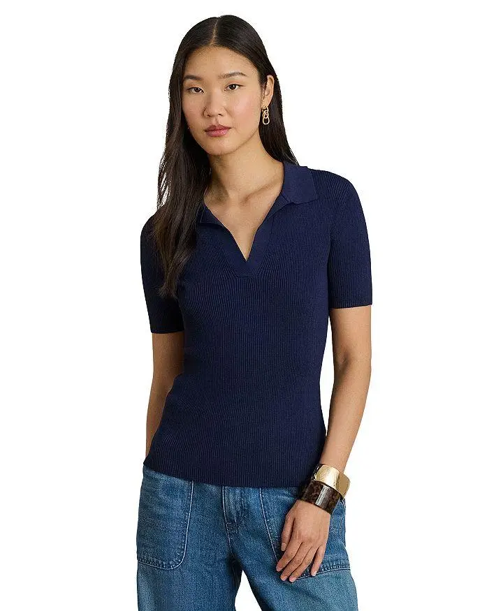 Ralph Lauren Rib Knit Short Sleeve Polo Sweater