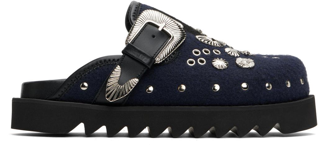 Toga Virilis SSENSE Exclusive Black & Navy Eyelet Metal Sabot Loafers