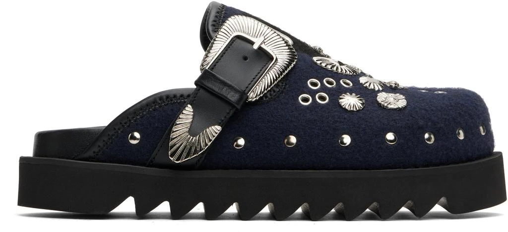 Toga Virilis SSENSE Exclusive Black & Navy Eyelet Metal Sabot Loafers 1
