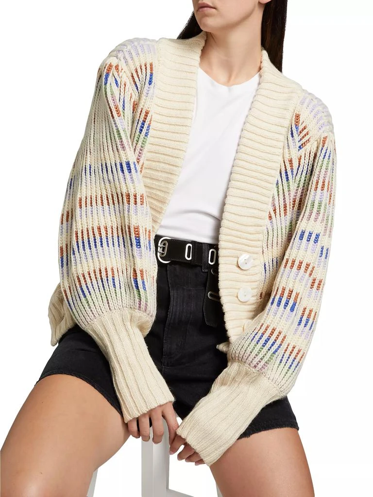 Farm Rio Striped Rib-Knit V-Neck Cardigan 6