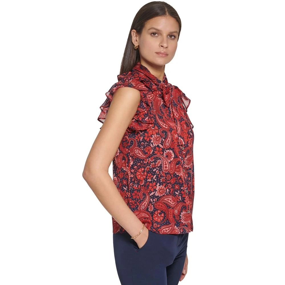 Tommy Hilfiger Women's Paisley-Print Tie-Neck Ruffle Top 9