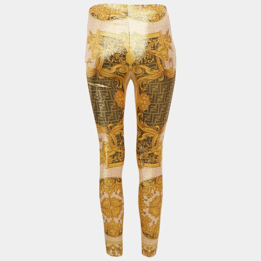 Fendi Fendace Yellow Logo Print Lurex Jersey Leggings S 2