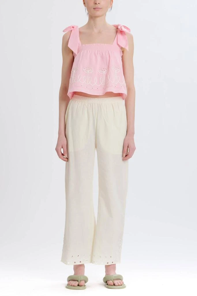 Something Navy Embroidered Tie Shoulder Top In Pink Combo 1