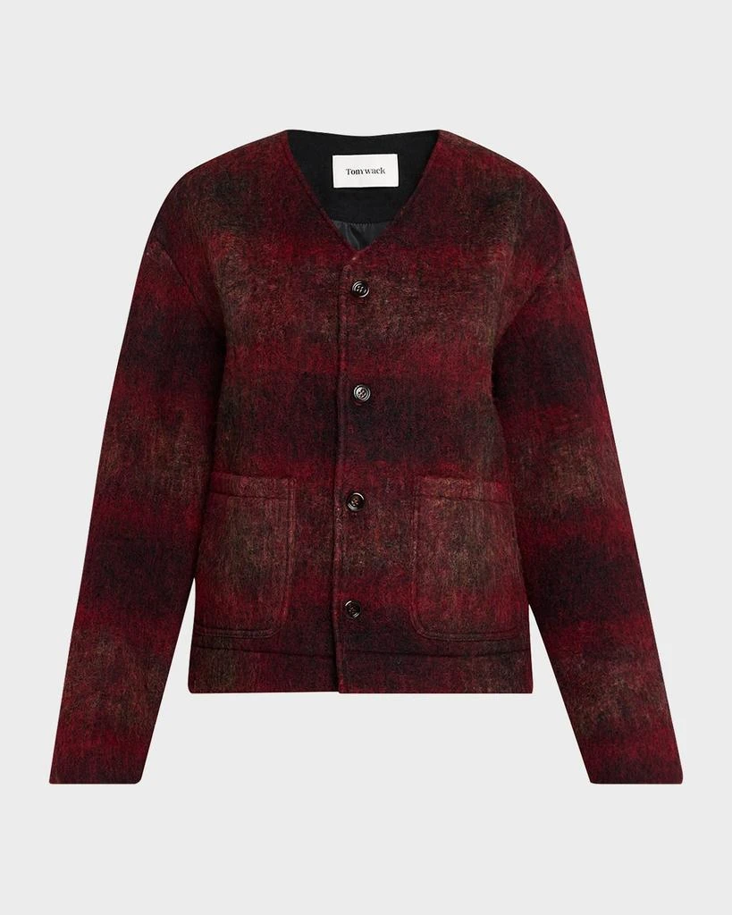 TONYWACK V-Neck Plaid Mohair Jacket