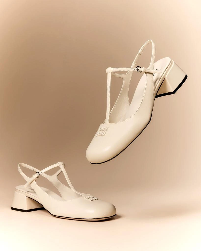 Miu Miu Leather T-Strap Slingback Pumps 2