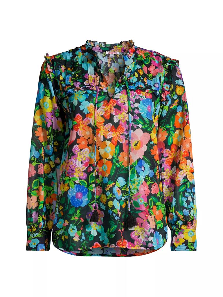 Johnny Was Wild Blooms Floral Ruffled Yoke Blouse