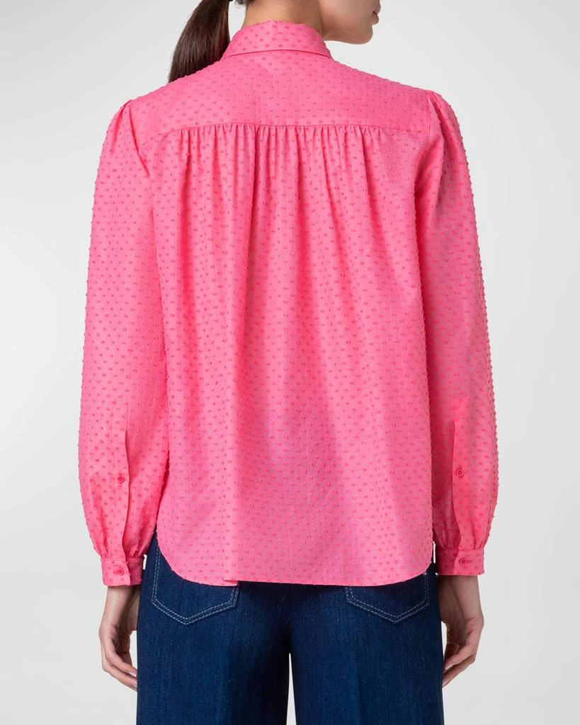 Akris Swiss Dot Techno Crepe Long-Sleeve Collared Blouse 4