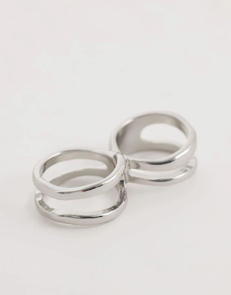 ASOS ASOS DESIGN fixed double ring in silver tone