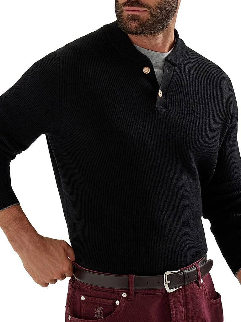 Brunello Cucinelli Cashmere English Rib Sweater with Henley Collar 5