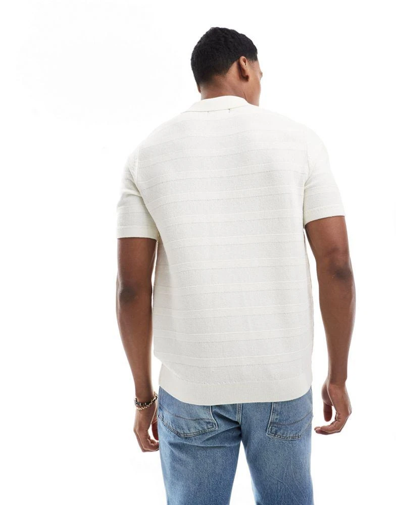 Threadbare Threadbare knitted stripe polo in ecru 4