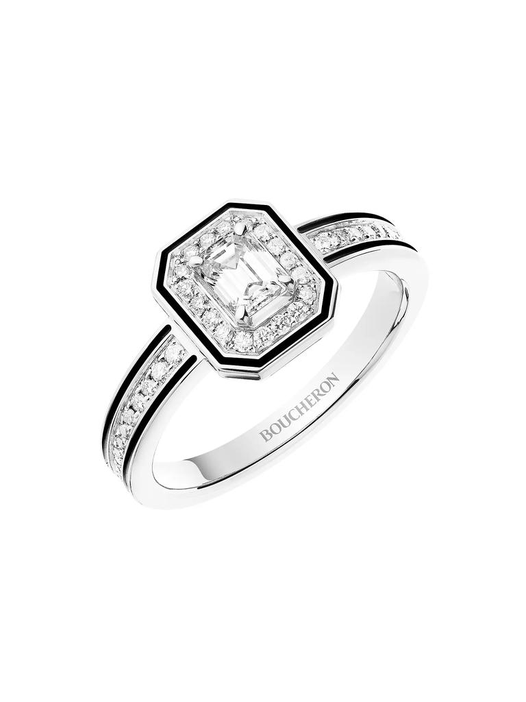 Boucheron Vendôme Liseré 18K White Gold, 0.52 TCW Diamond & Lacquer Ring