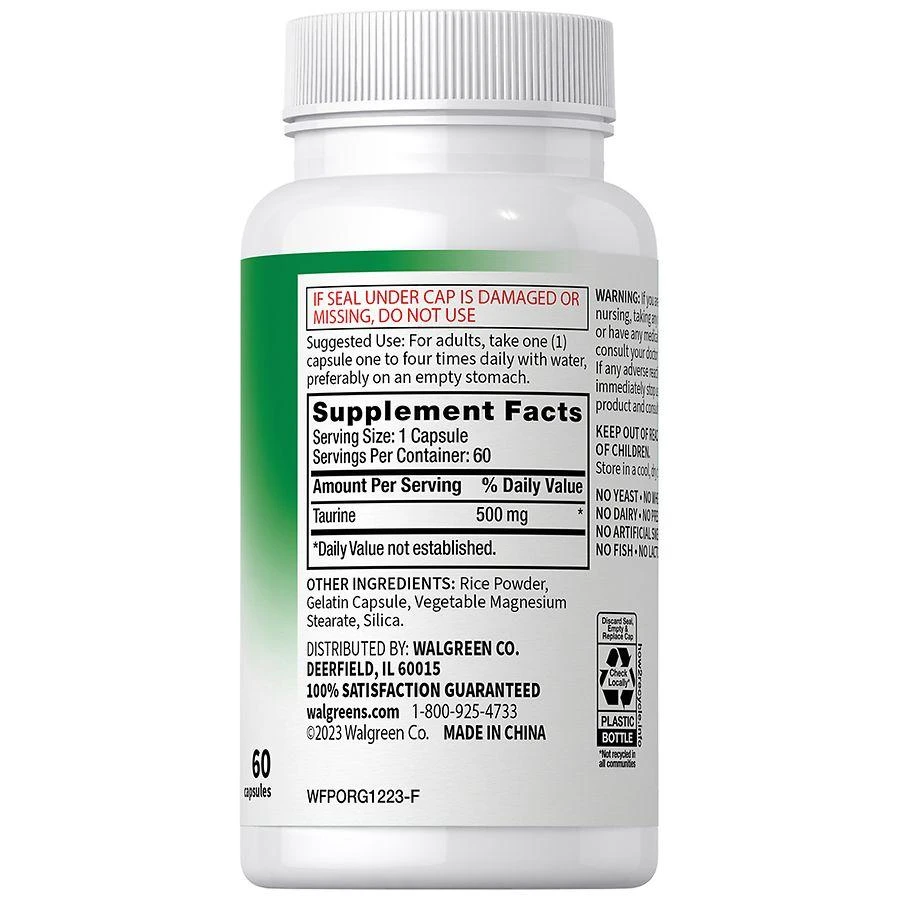Walgreens Free & Pure Taurine Capsules (60 days) 3