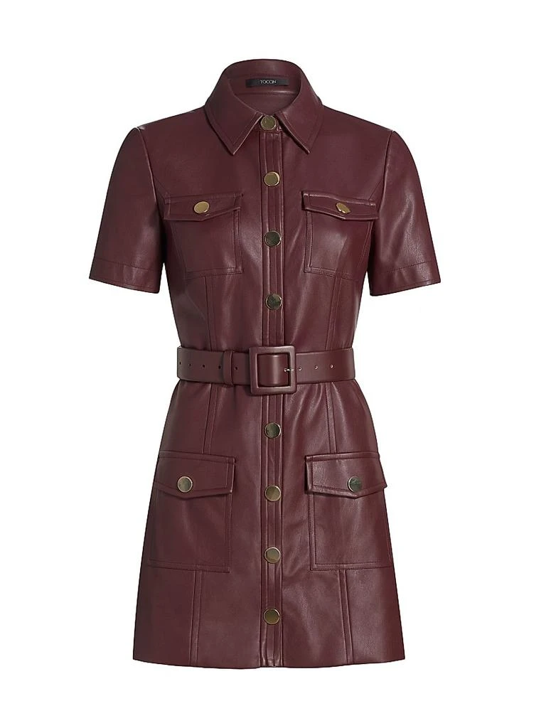 Lydia Faux Leather Belted Minidress  On Sale Now with Up to 51% Off |  Discover Exclusive Deals & Savings at BeyondStyle  Authentic Toccin short  sleeve|Women's|women's|solid|14|a-line|women's apparel|faux leather|dresses|modern|collared|mini-length  ...