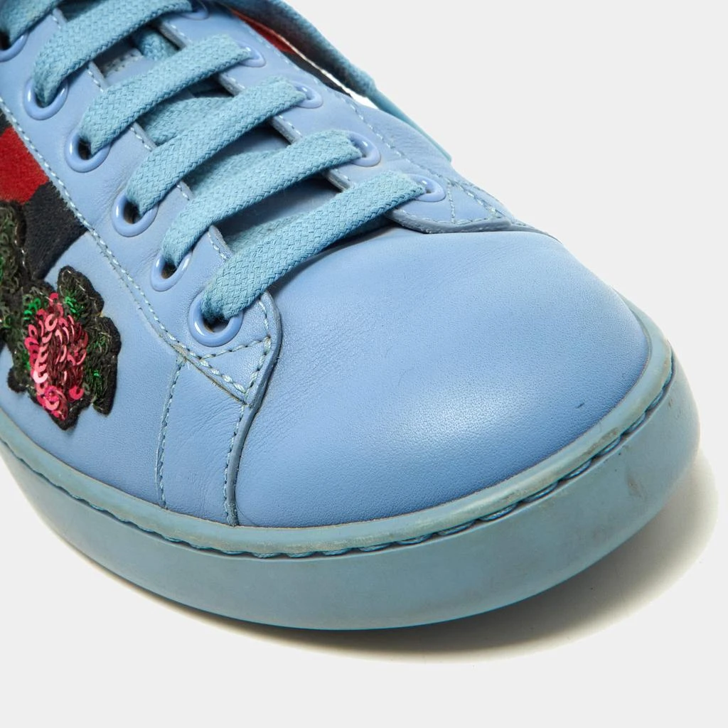 Gucci Gucci Blue Leather Flower Sequins Embellished Ace Low Top Sneakers Size 36 7