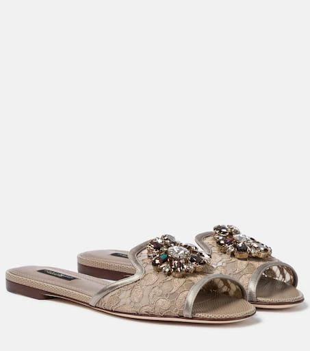 Dolce 
Gabbana Bianca embellished lace slides 1