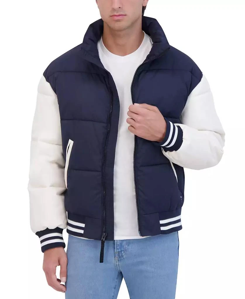 Hudson Men's Varsity Puffer Jacket with Faux Leather Sleeves 1