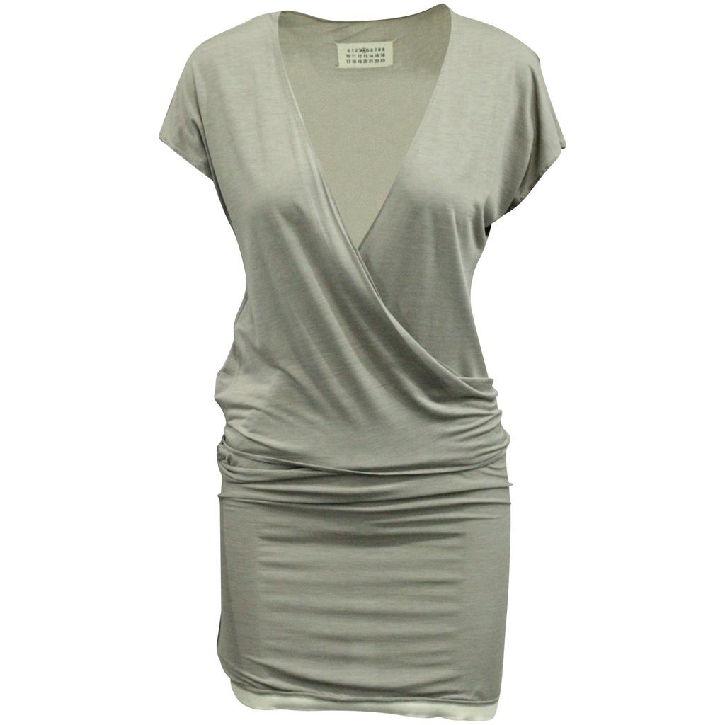 MAISON MARGIELA Wrap Mini Dress in Grey Viscose