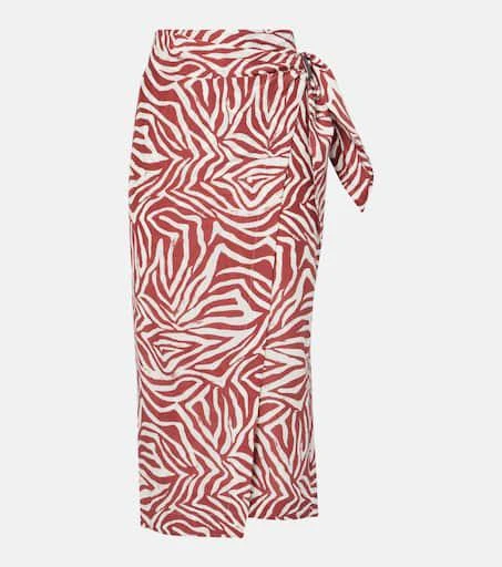 Printed cotton and silk wrap skirt