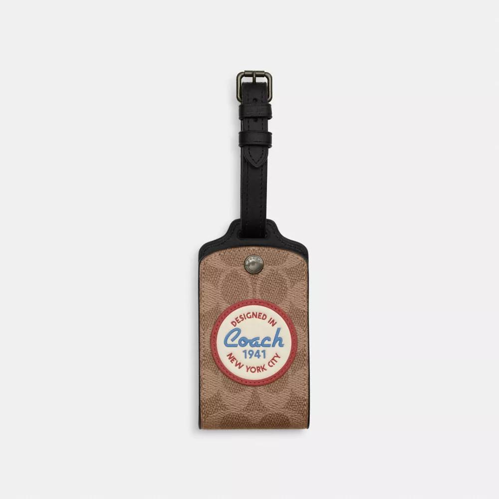 Coach Luggage Tag In Signature Canvas With Patches