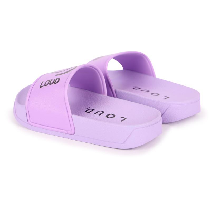 Loud Apparel Outside lilac slides with eyes print