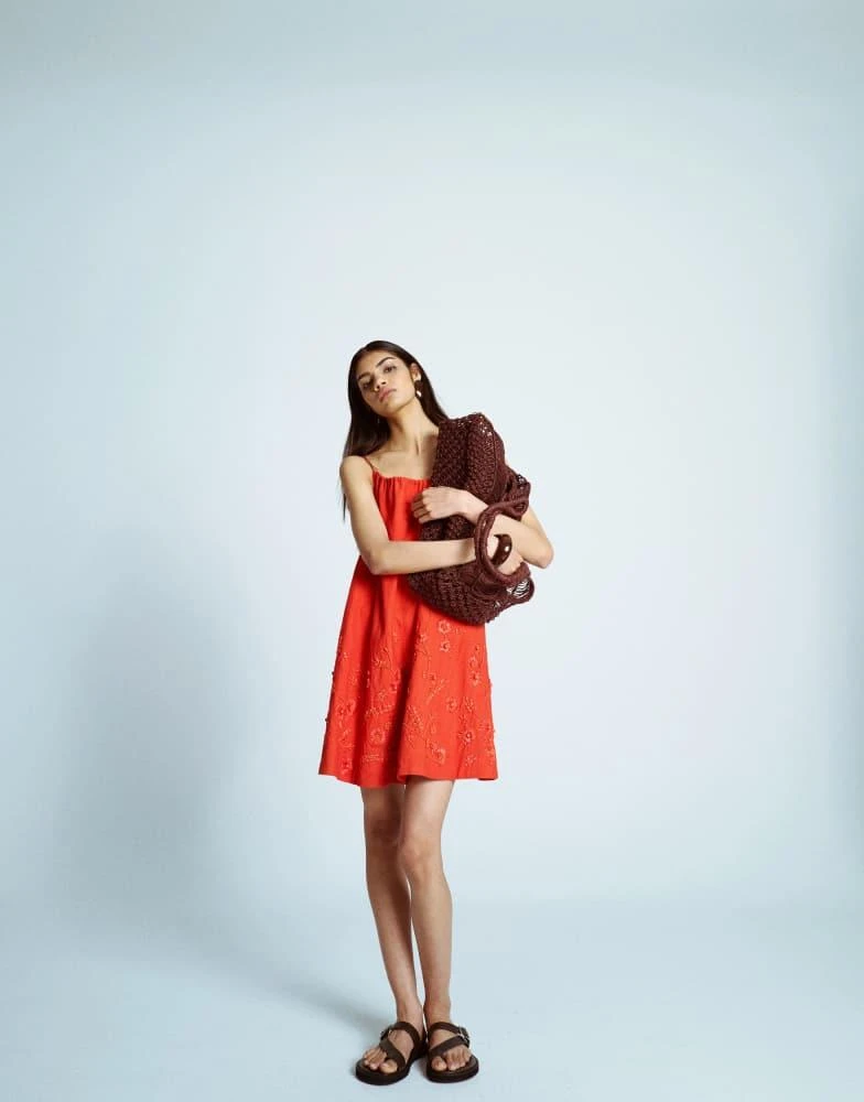 Topshop trapeze swing mini dress with raffia embroidery in red  On Sale  Now with Up to 75% Off | Discover Exclusive Deals & Savings at BeyondStyle   Authentic Topshop Home|women with
